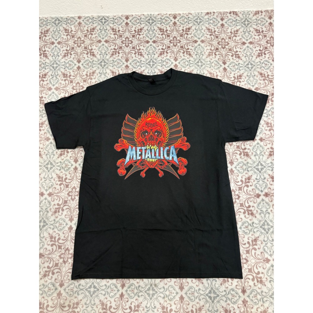 Metallica Rebel Skull Graphic T-Shirt Black Gildan Heavy Cotton Mens Large